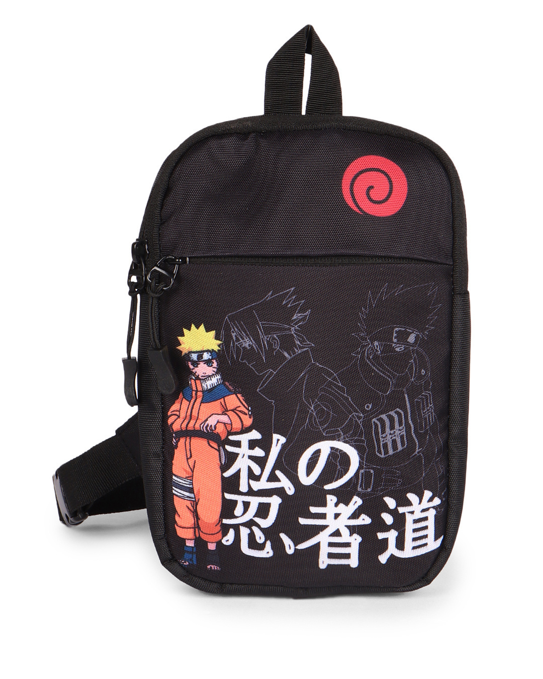 Shop Unisex Black Unpredictable Ninja Naruto Printed Sling Bag-Back