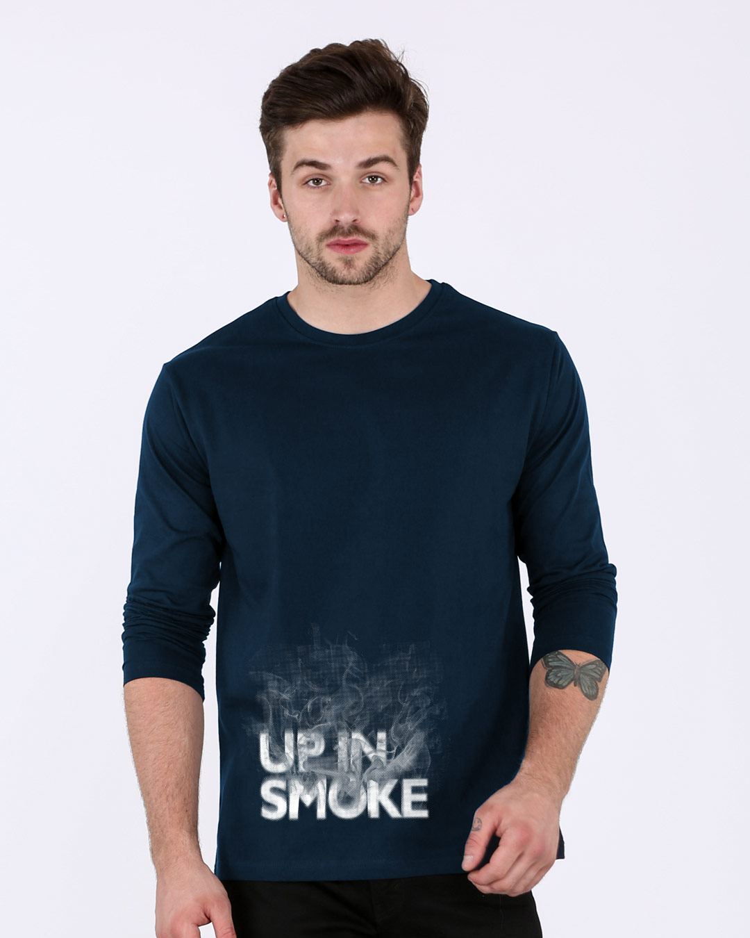 Buy Up In Smoke Typography Full Sleeve T-Shirt for Men blue Online at ...