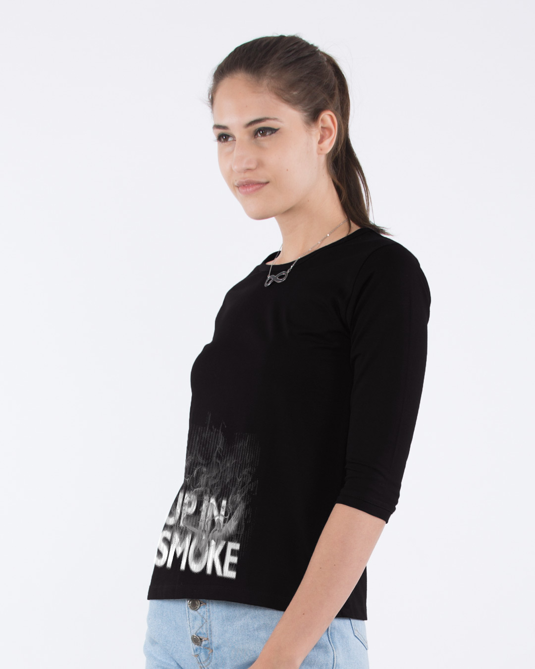 Shop Up In Smoke Typography Round Neck 3/4th Sleeve T-Shirt-Back