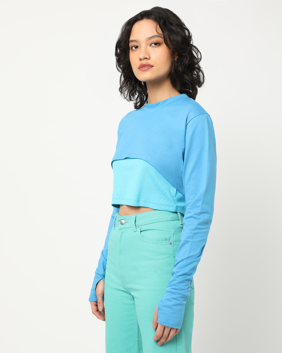 Shop Upbeat Blue Boat Neck Full Sleeve Shrug-Back