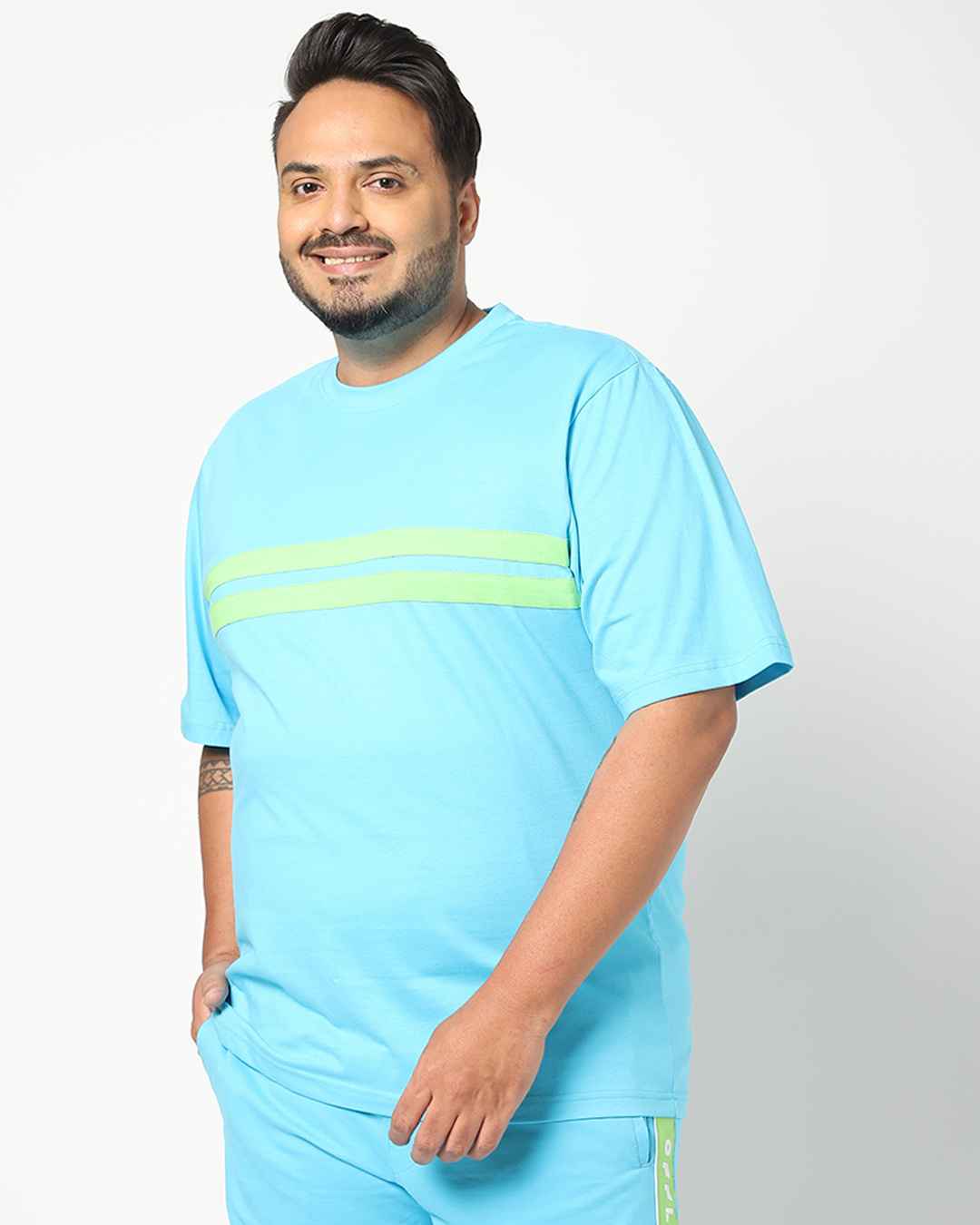 Shop Men's Blue Striped Super Loose Fit Plus Size T-shirt-Back