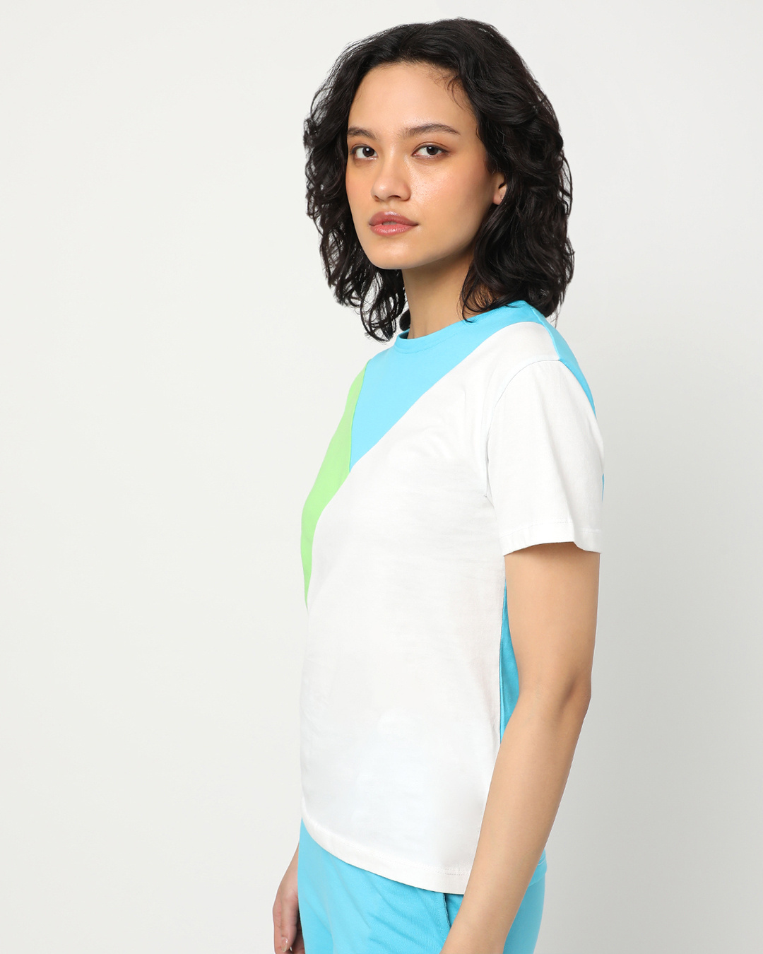 Shop Upbeat Blue Color Block T-shirt-Back