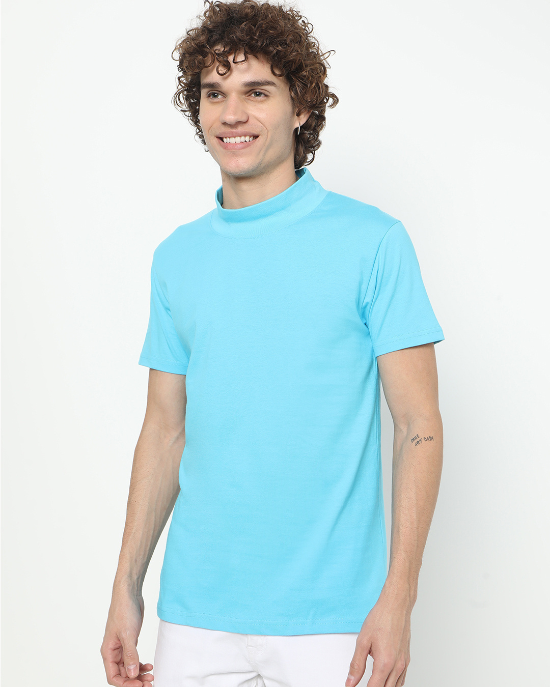 Shop Upbeat Blue Extended Collar Half Sleeve T-shirt-Back