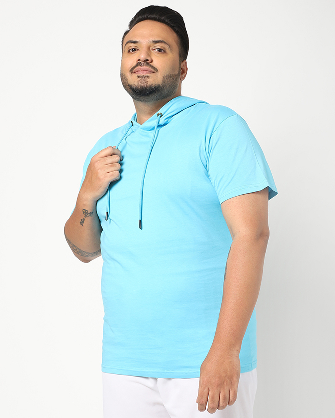 Shop Upbeat Blue Plus Size Half Sleeve Hoodie T-shirt-Back