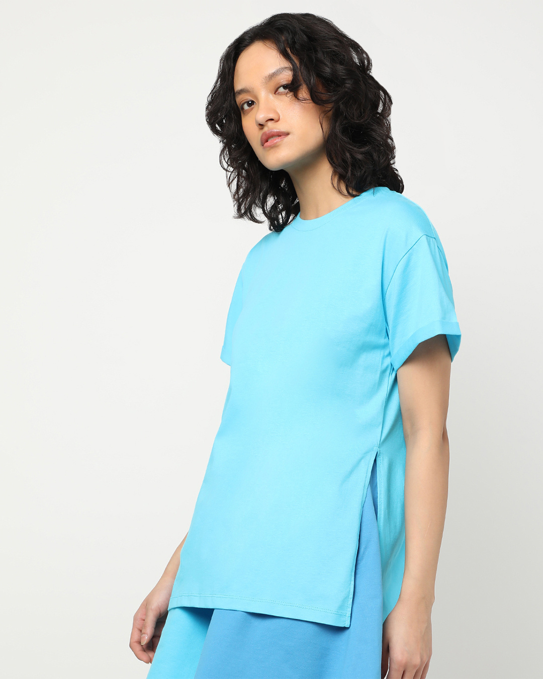 Shop Women's Upbeat Blue Side Cut Boyfriend T-shirt-Back