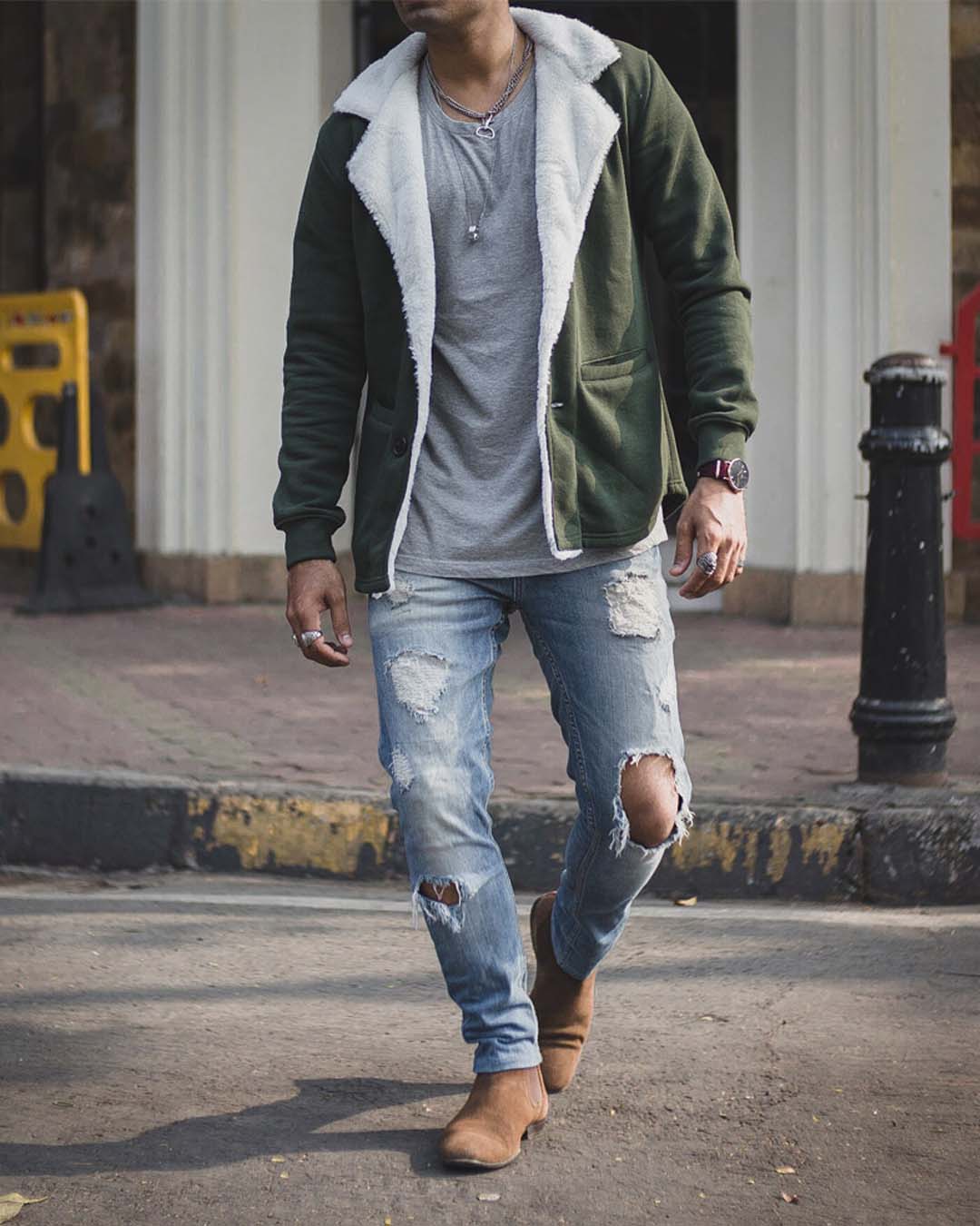 Buy Urban Estilo Blue Washed Denim Jacket With Fur Online at Bewakoof