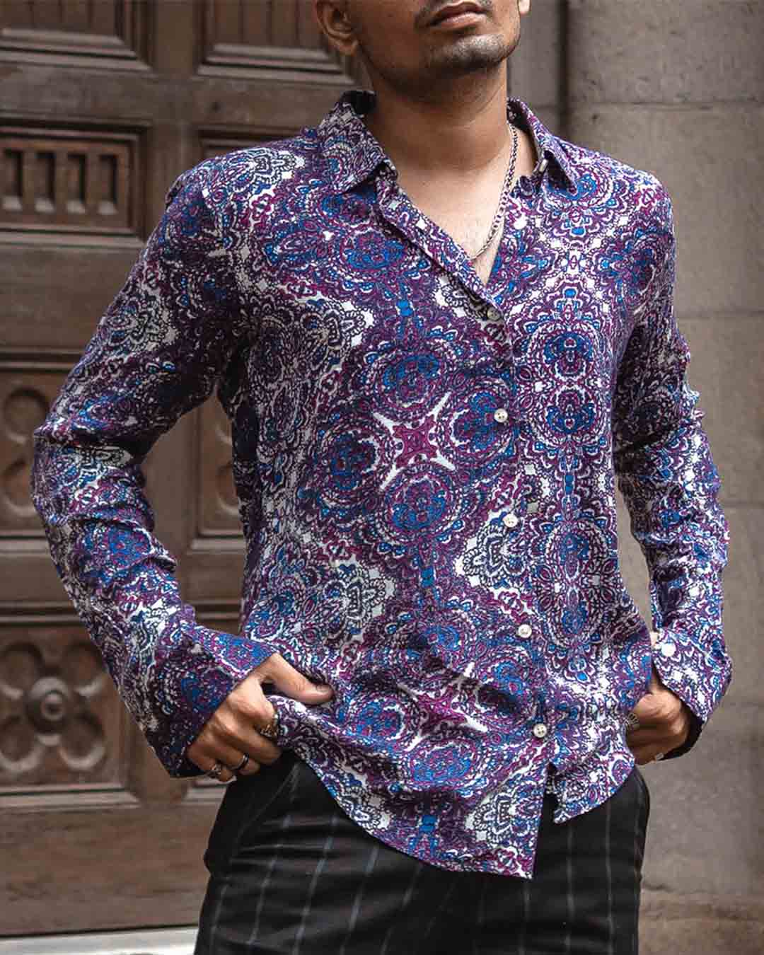Shop Purple Mix Print Full Sleeves Shirt-Back