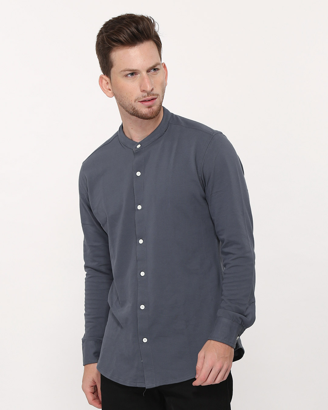Buy Urban Grey Mandarin Collar Full Sleeve Pique Shirt Online at Bewakoof