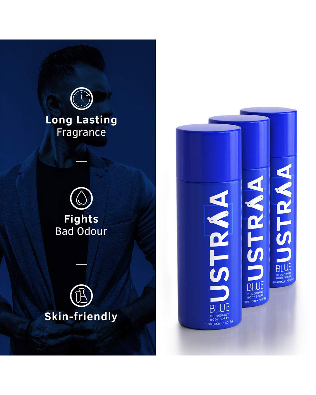 Shop Blue Deodorant Body Spray, 150ml Set Of 3-Back