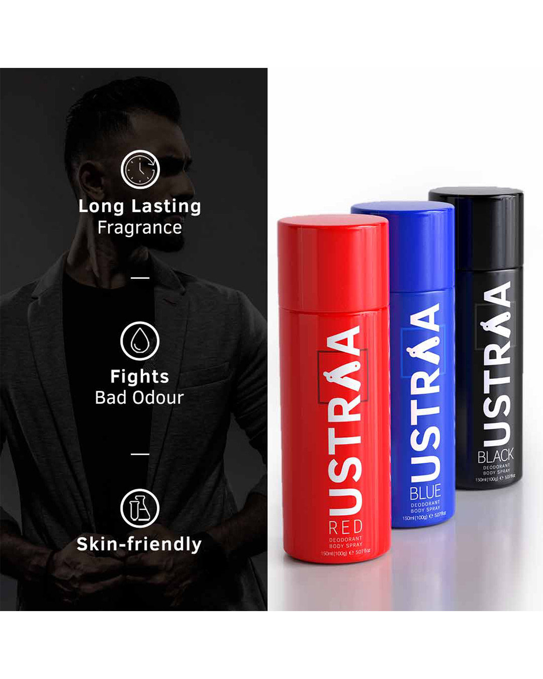 Shop Deodorant Body Spray, 150ml Red,Black,Blue Set Of 3-Back