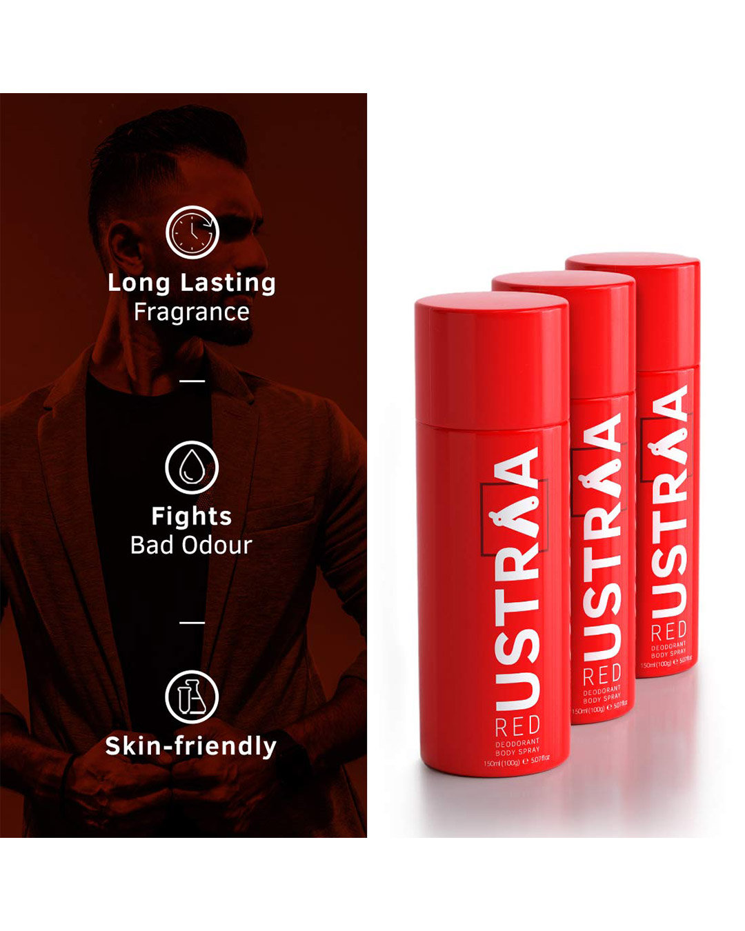 Shop Red Deodorant Body Spray, 150ml Set Of 3-Back