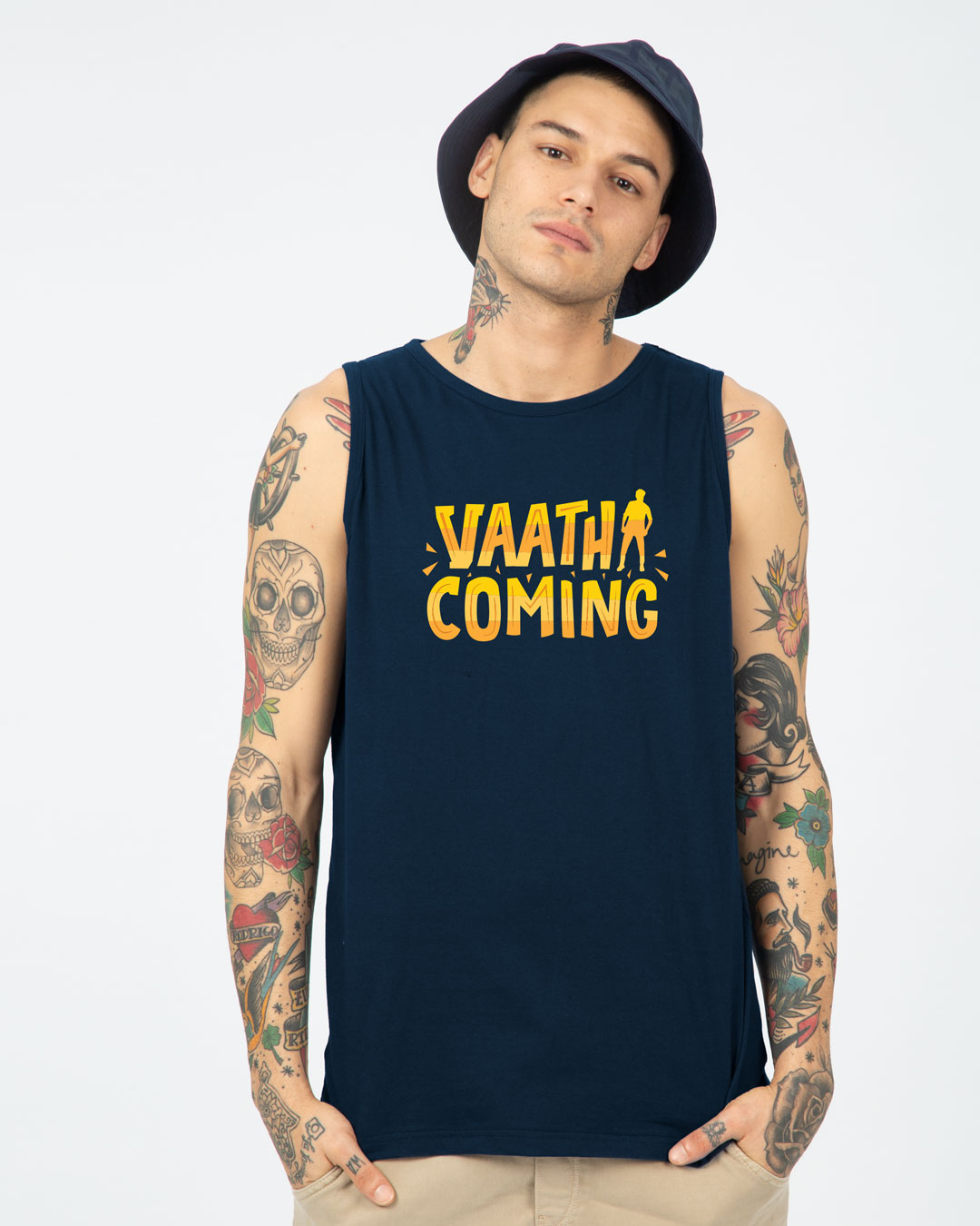 Shop Vaathi Coming Round Neck Vest Navy Blue-Back