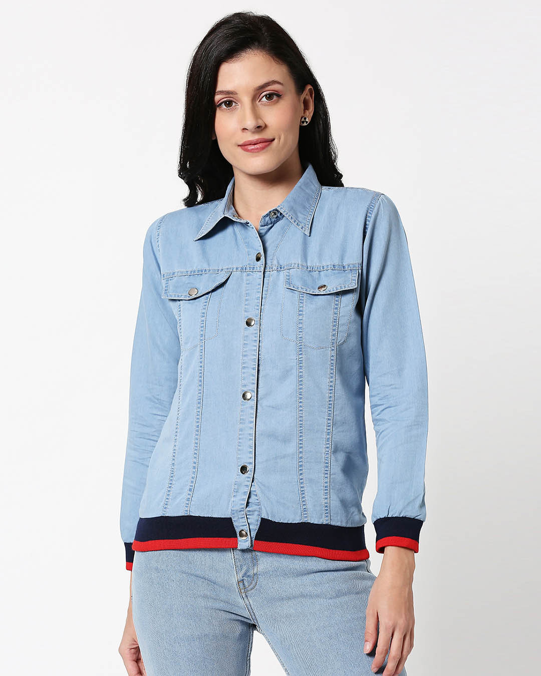 Shop Women's Blue Relaxed Fit Denim Jacket-Back