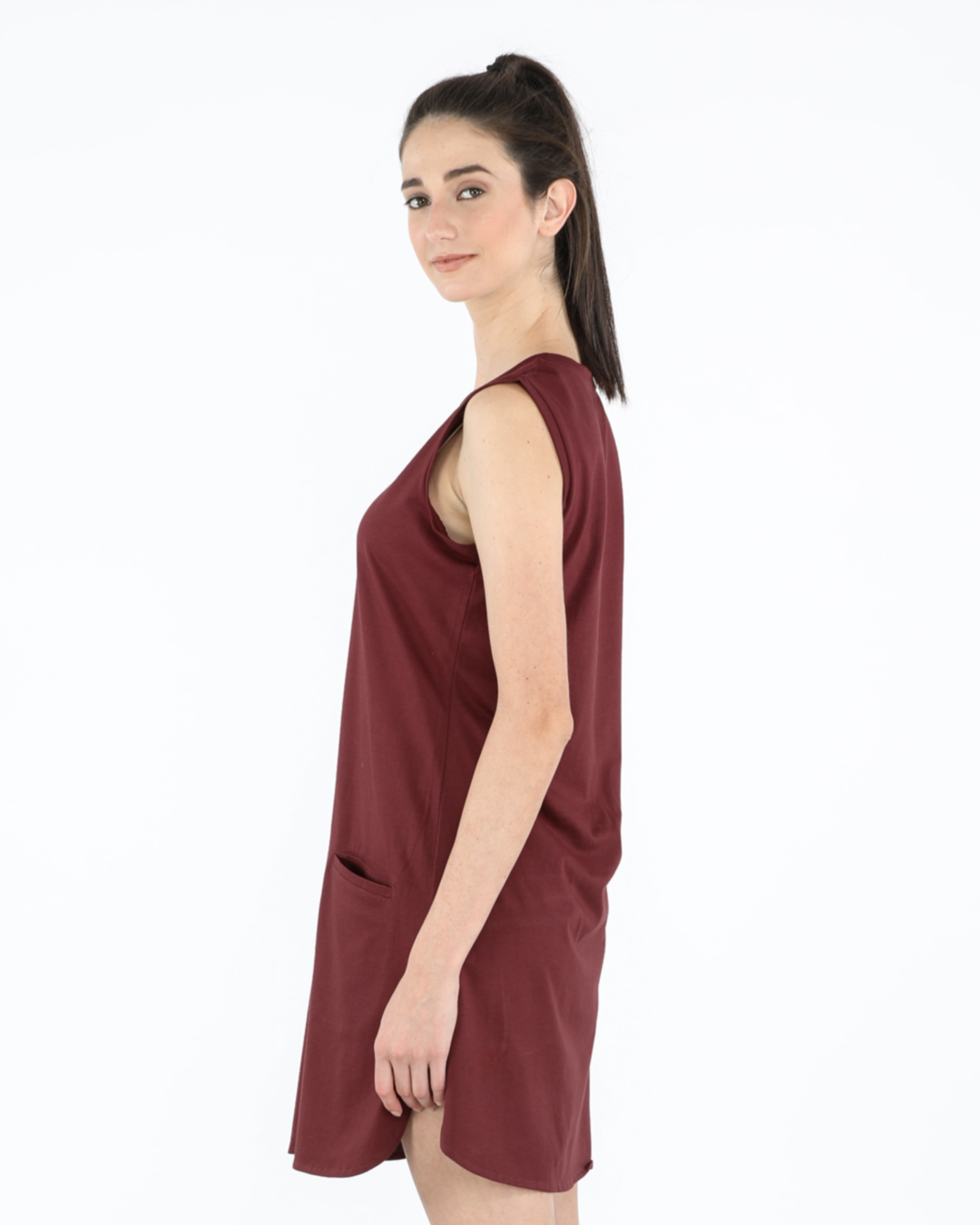 Shop Varsity Maroon Pocket Sleeveless T-Shirt Dress-Back