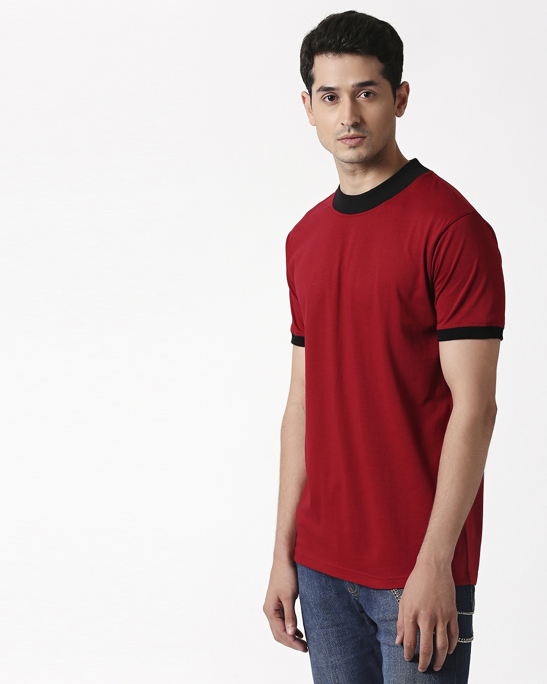 Shop Cherry Red High Neck Ringer T-Shirt-Back