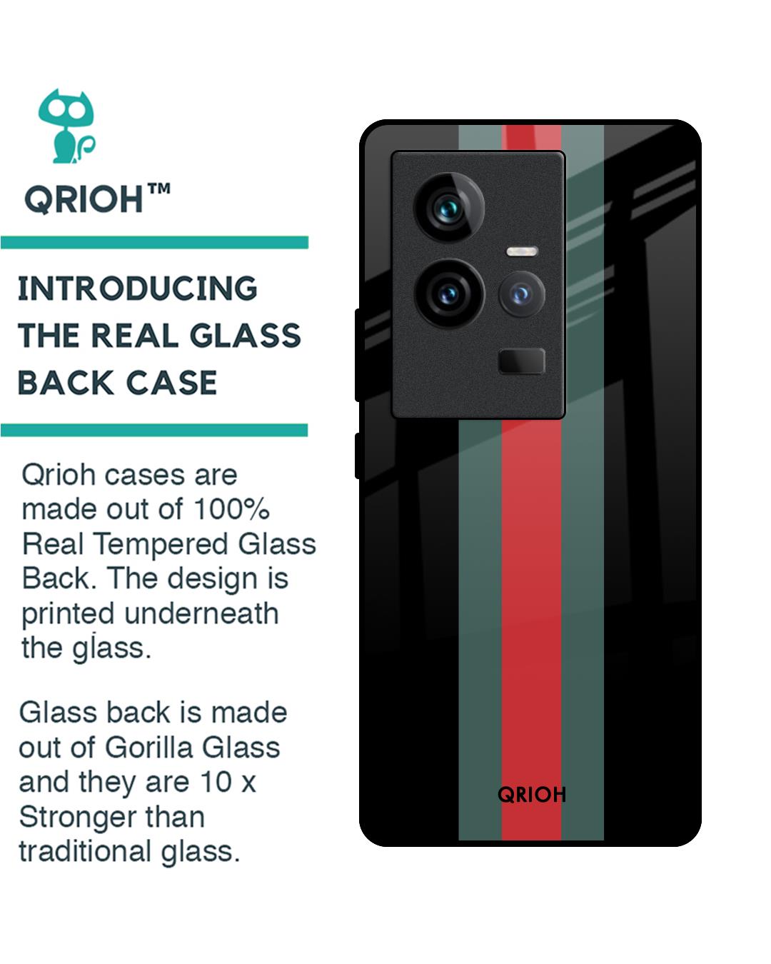 Shop Vertical Stripes Printed Premium Glass Case for Vivo iQOO 11 (Shock Proof,Scratch Resistant)-Back