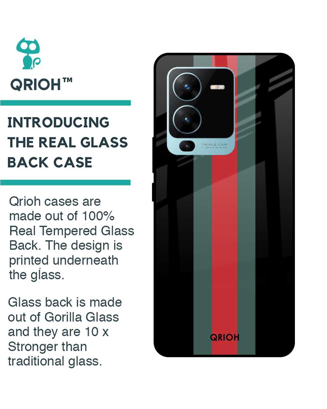 Shop Vertical Stripes Printed Premium Glass Case for Vivo V25 Pro (Shock Proof,Scratch Resistant)-Back