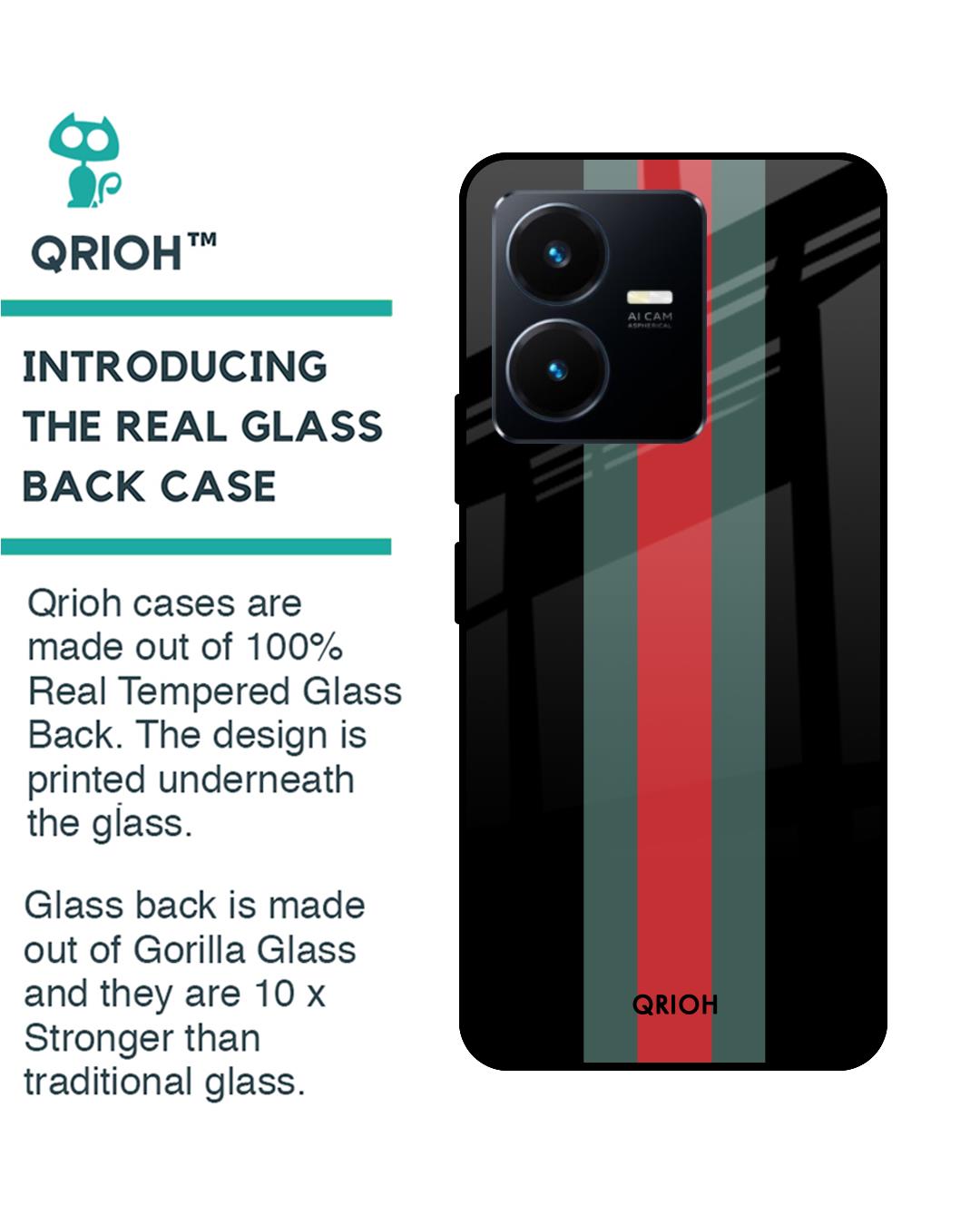 Shop Vertical Stripes Printed Premium Glass Case for Vivo Y22 (Shock Proof,Scratch Resistant)-Back