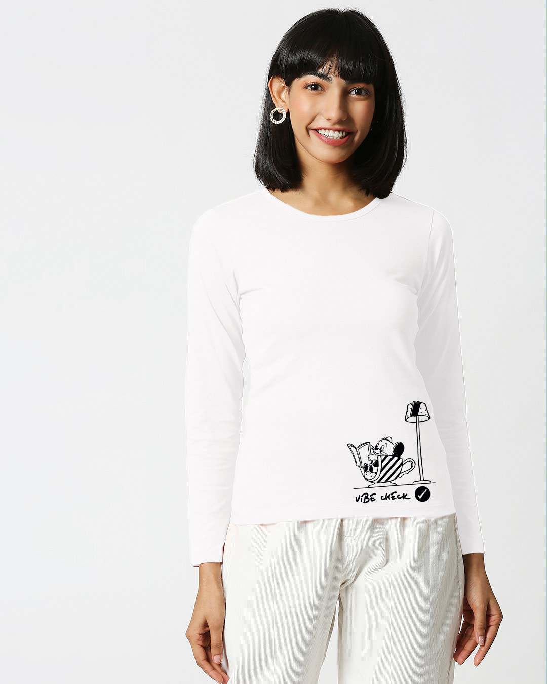 Shop Vibe Check Full Sleeve T-Shirt White (TJL)-Back