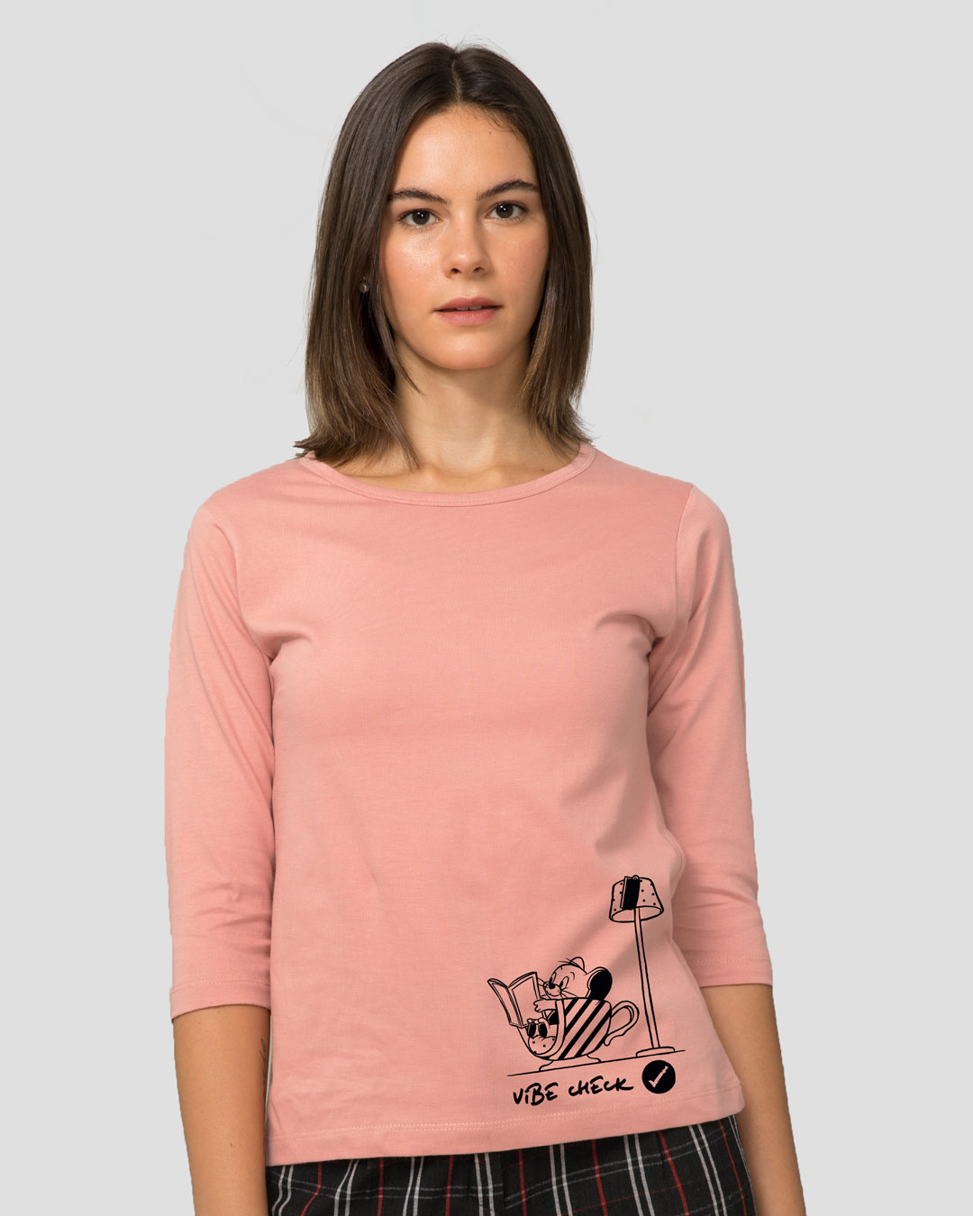 Shop Vibe Check Round Neck 3/4 Sleeve T-Shirt Misty Pink (TJL)-Back