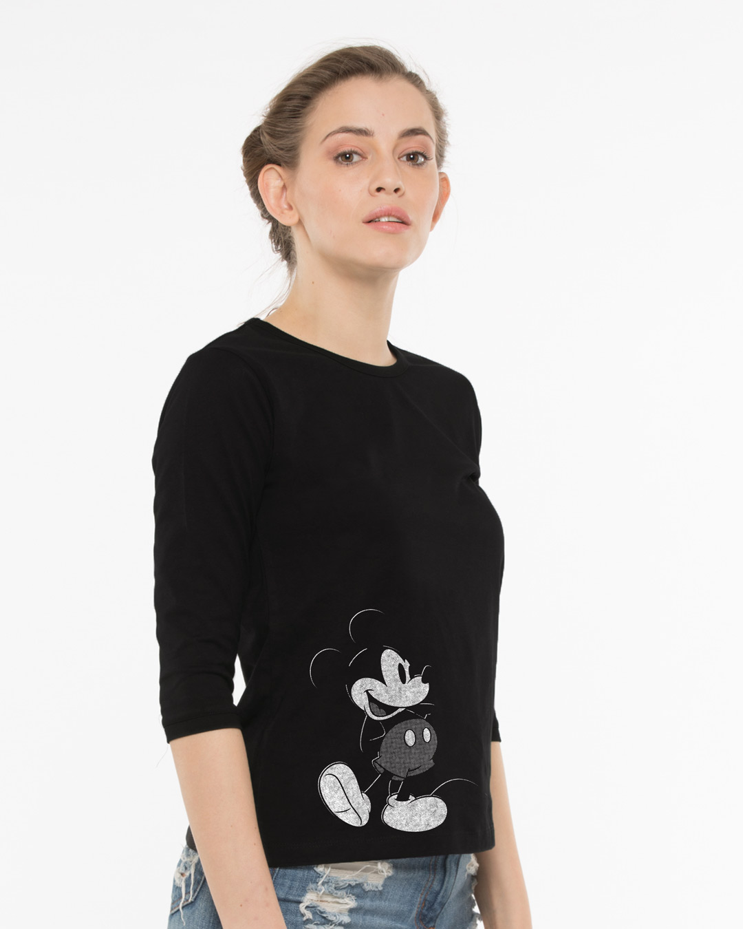 Shop Vintage Mickey Round Neck 3/4th Sleeve T-Shirt (DL)-Back