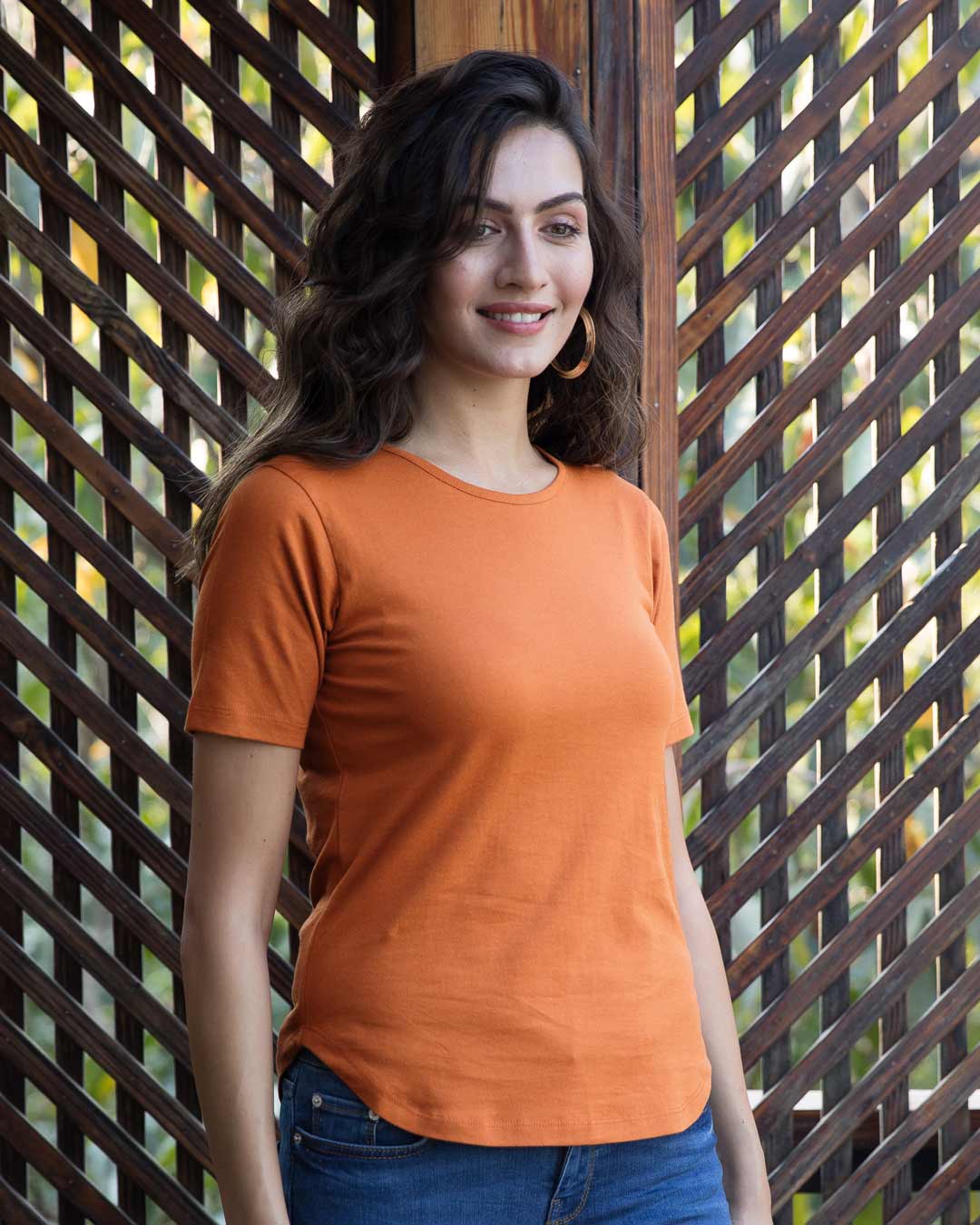 Shop Vintage Orange Basic Round Hem T-Shirt-Back