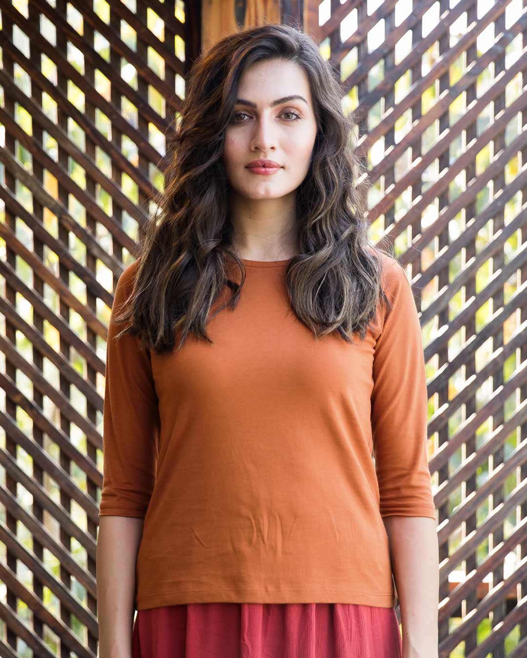 Buy Vintage Orange Round Neck 3/4th 