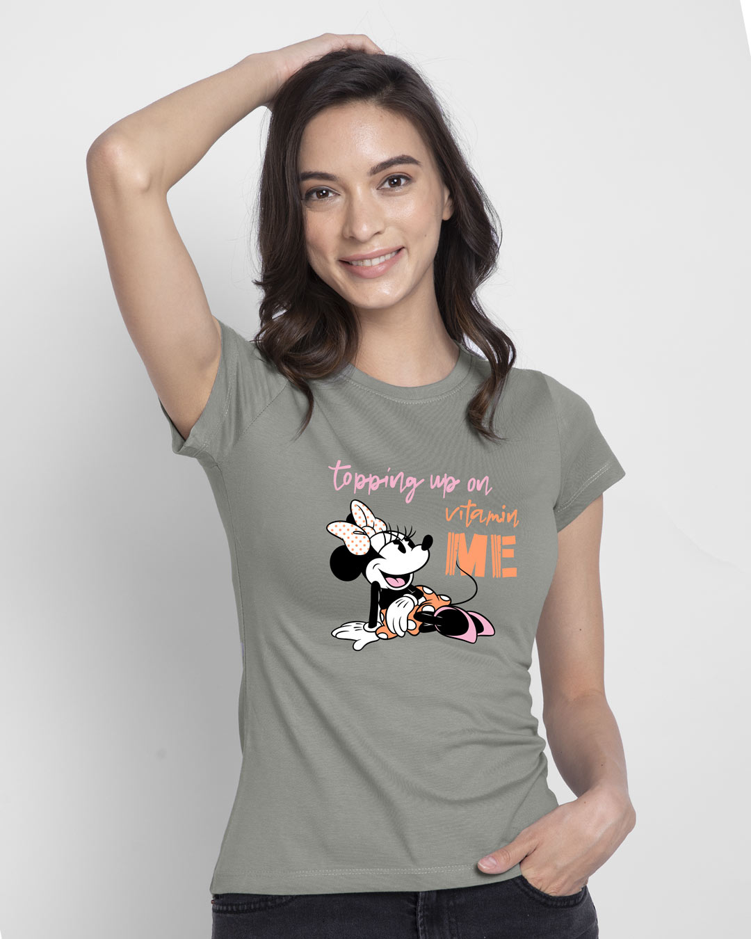 Shop Vitamin Minnie Half Sleeve Printed T-Shirt Meteor Grey (DL)-Back