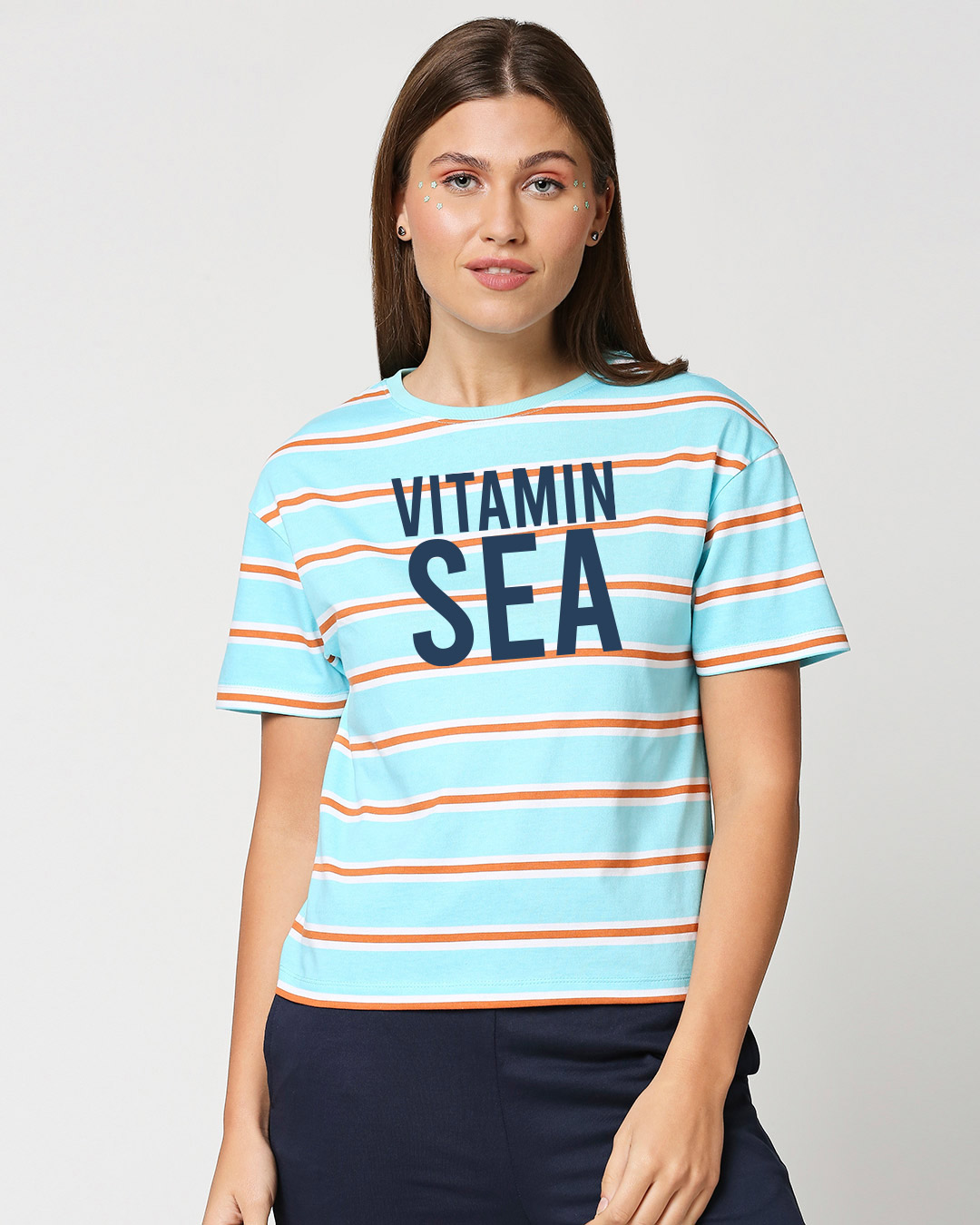 Shop Vitamin Sea Beach Blue Stripe Short Top-Back