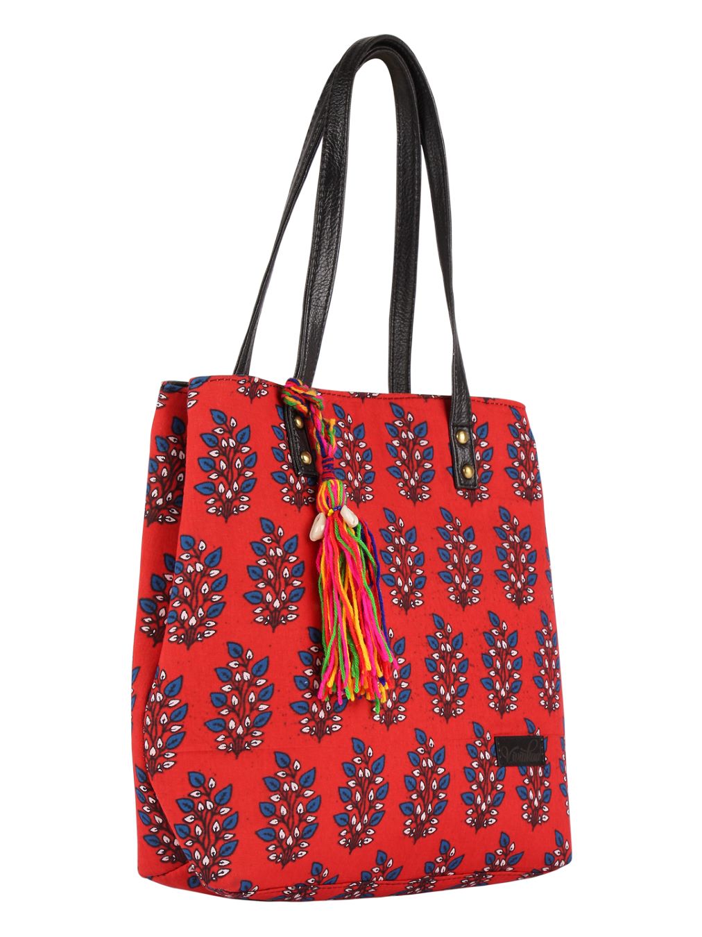 Shop Ethnic Faux Leather Cotton Mini Red Tote Bag-Back