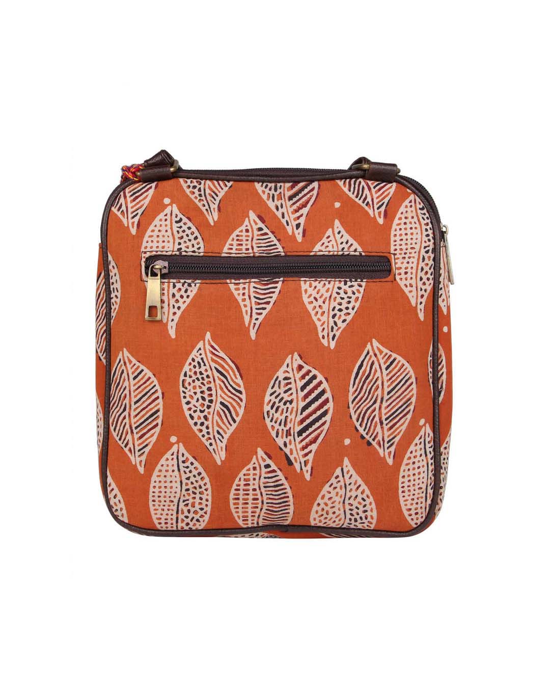 Shop Ethnic Faux Leather Cotton Orange Beetel Flap Pocket Sling Bag-Back