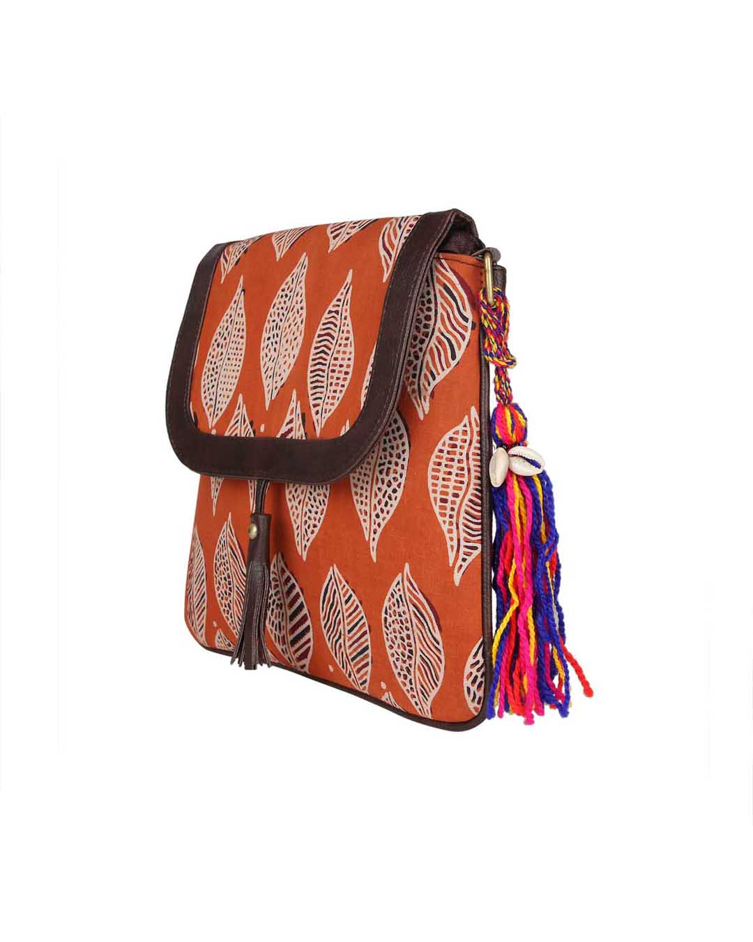 Shop Ethnic Faux Leather Cotton Orange Beetel With Tassle Sling Bag-Back