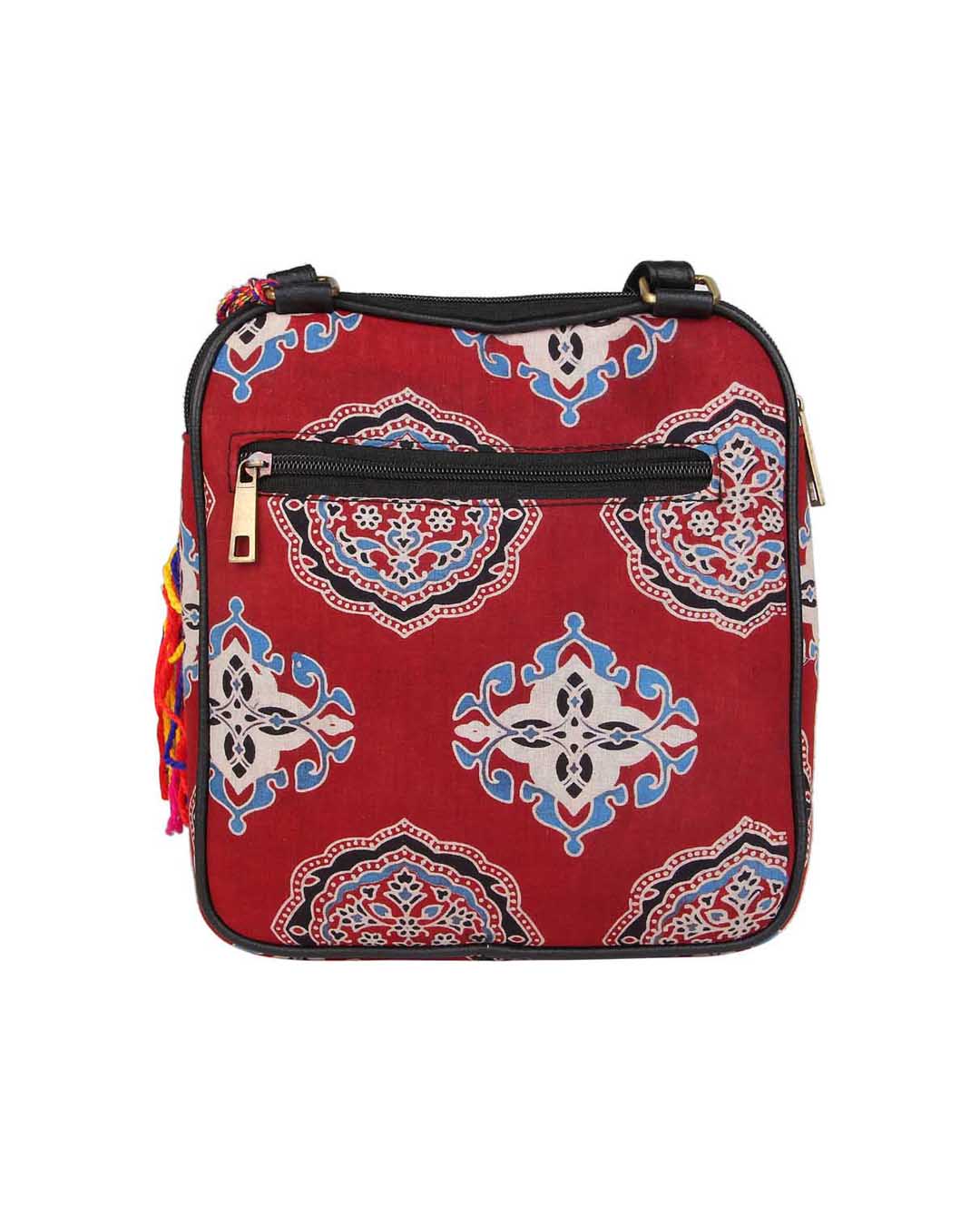 Shop Ethnic Faux Leather Cotton Red Festive Flap Pocket Sling Bag-Back