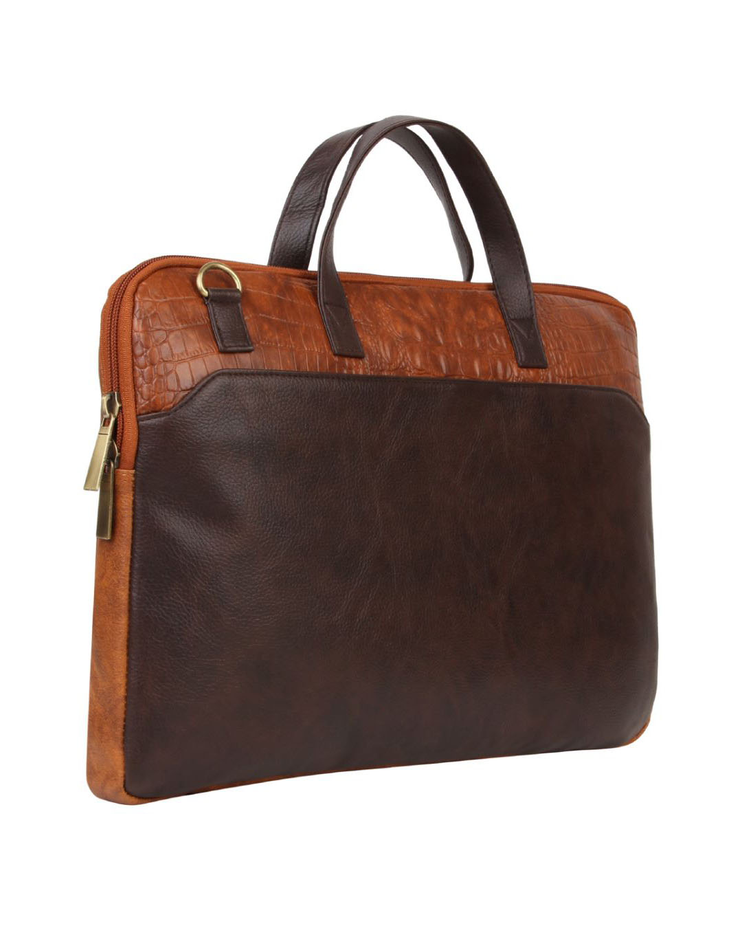 Shop Faux Leather Brown/Tan Padded Laptop Messenger Bag For Men & Women-Back