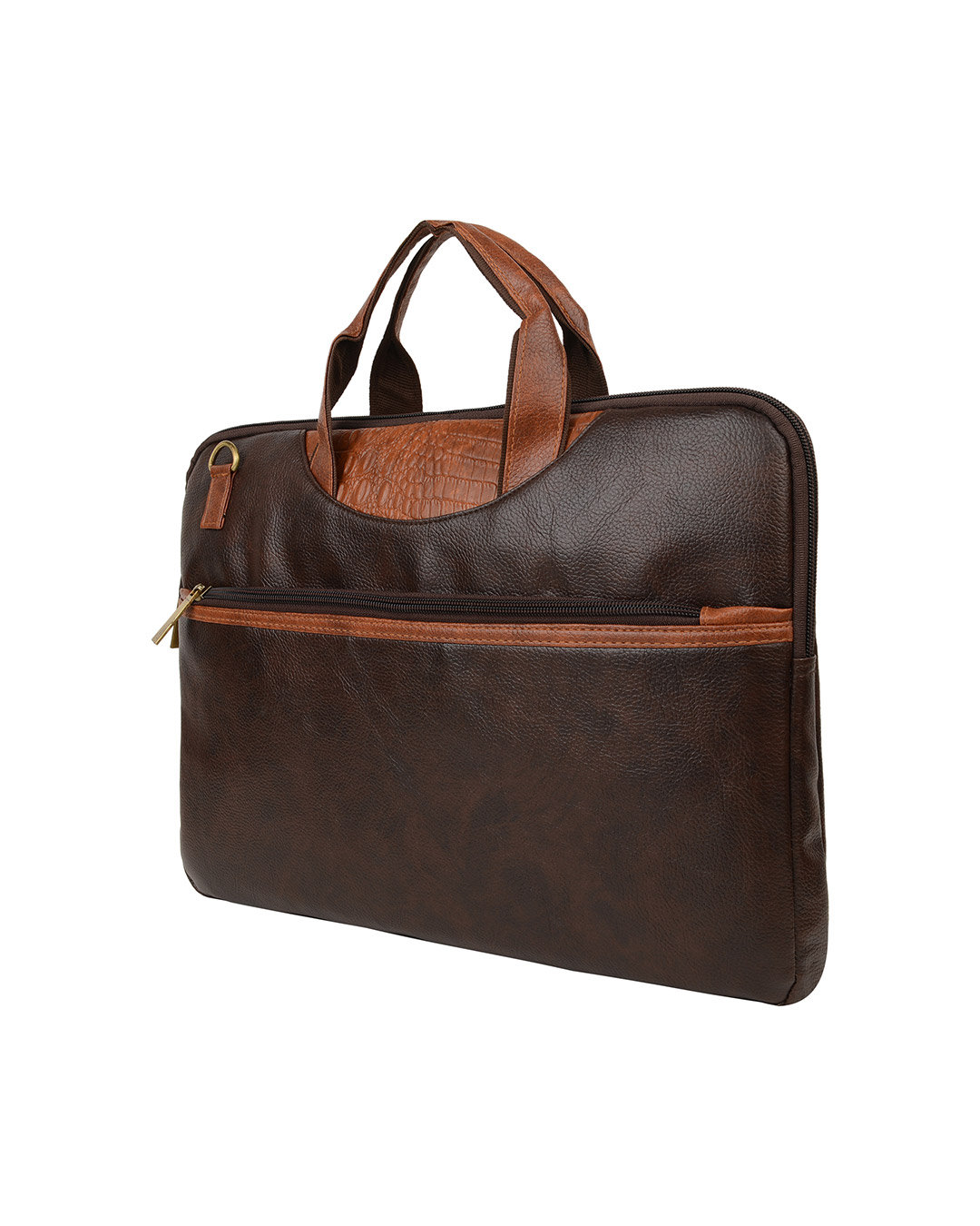 Shop Faux Leather 15.6 Inch Contrast Coffee Padded Laptop Messenger Bag For Men & Women-Back