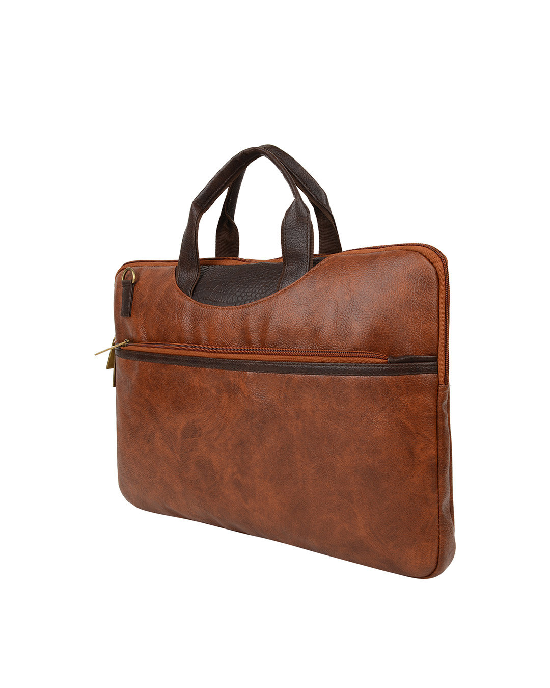 Shop Faux Leather 15.6 Inch Contrast Tan Padded Laptop Messenger Bag For Men & Women-Back