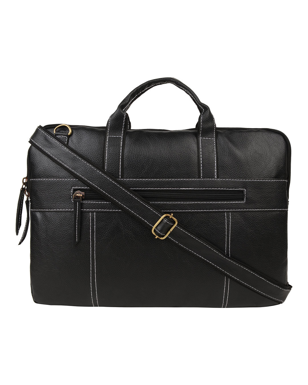 Shop Faux Leather 15.6 Inch Full Black Padded Laptop Messenger Bag For Men & Women-Back