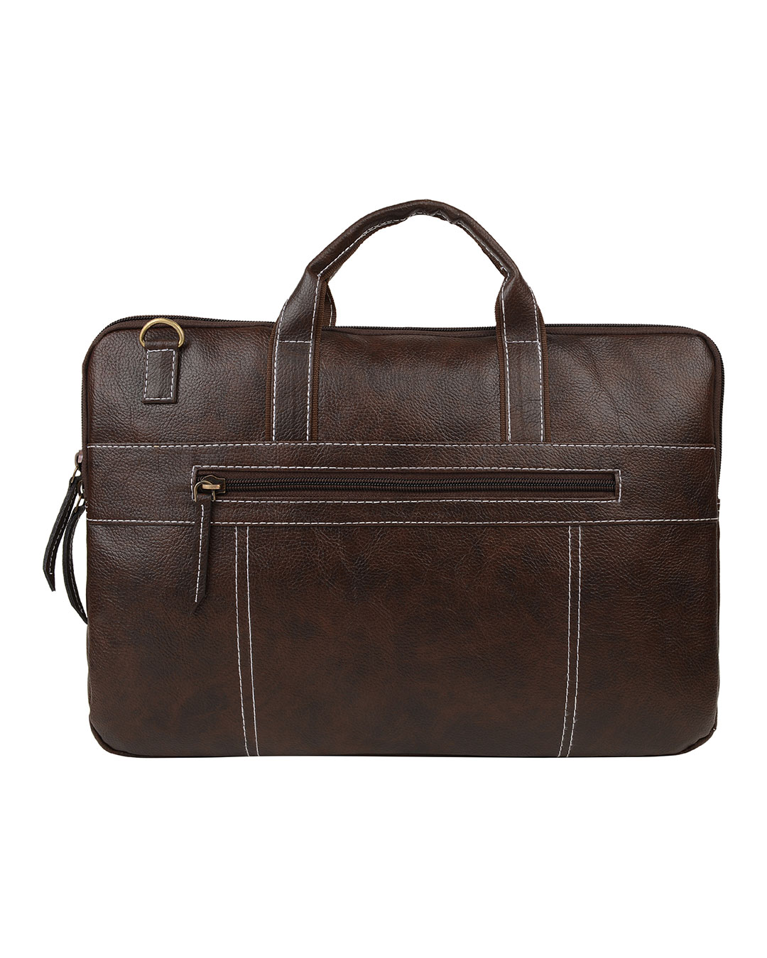 Shop Faux Leather 15.6 Inch Full Coffee Padded Laptop Messenger Bag For Men & Women-Back