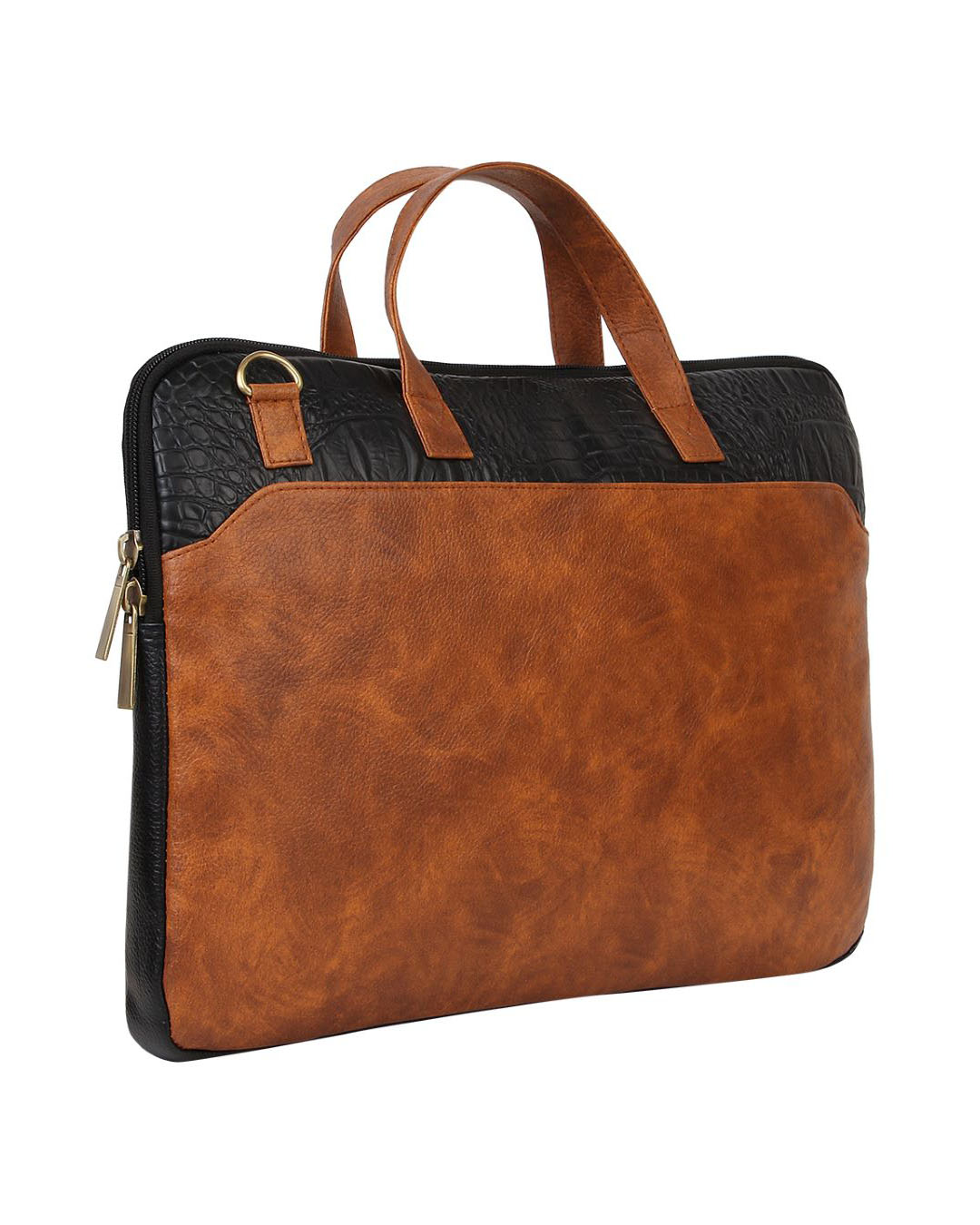 Shop Faux Leather Tan/Black Padded Laptop Messenger Bag For Men & Women-Back