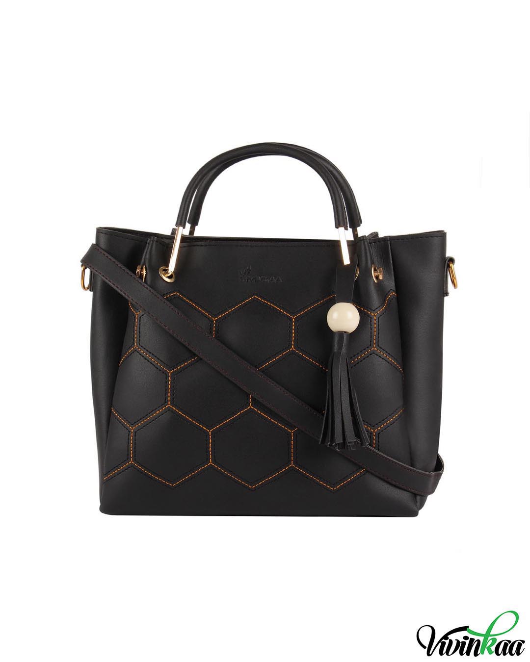 vivinkaa faux leather embroidery handle coffee round sling bag
