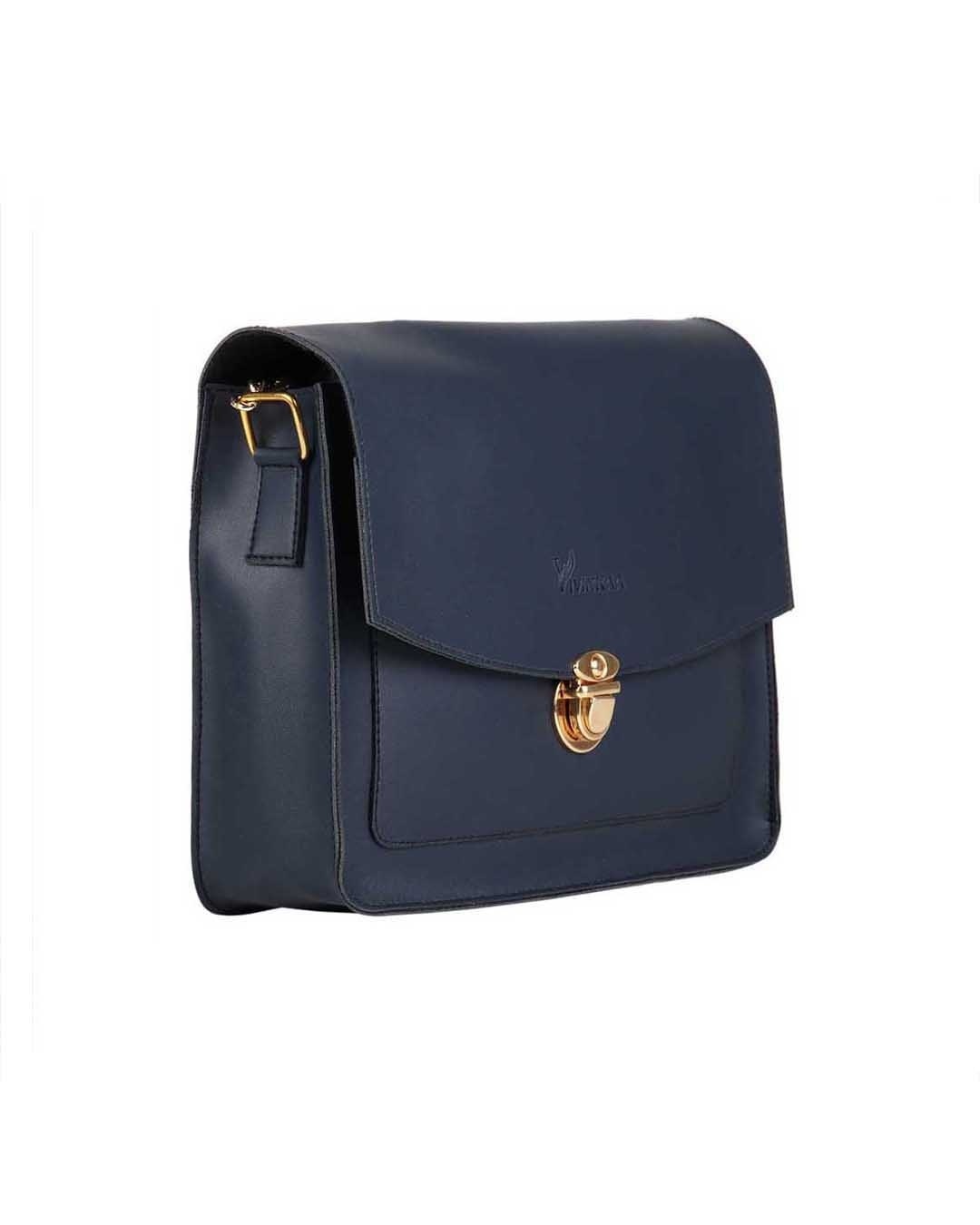 Shop Faux Leather Mini Box Navy Sling Bag-Back