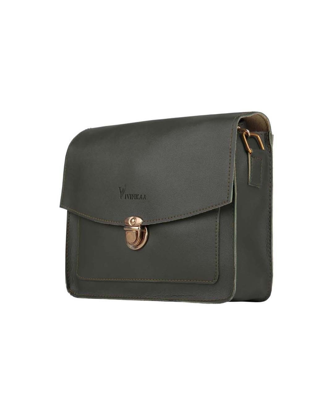 Shop Faux Leather Mini Box Olive Sling Bag-Back