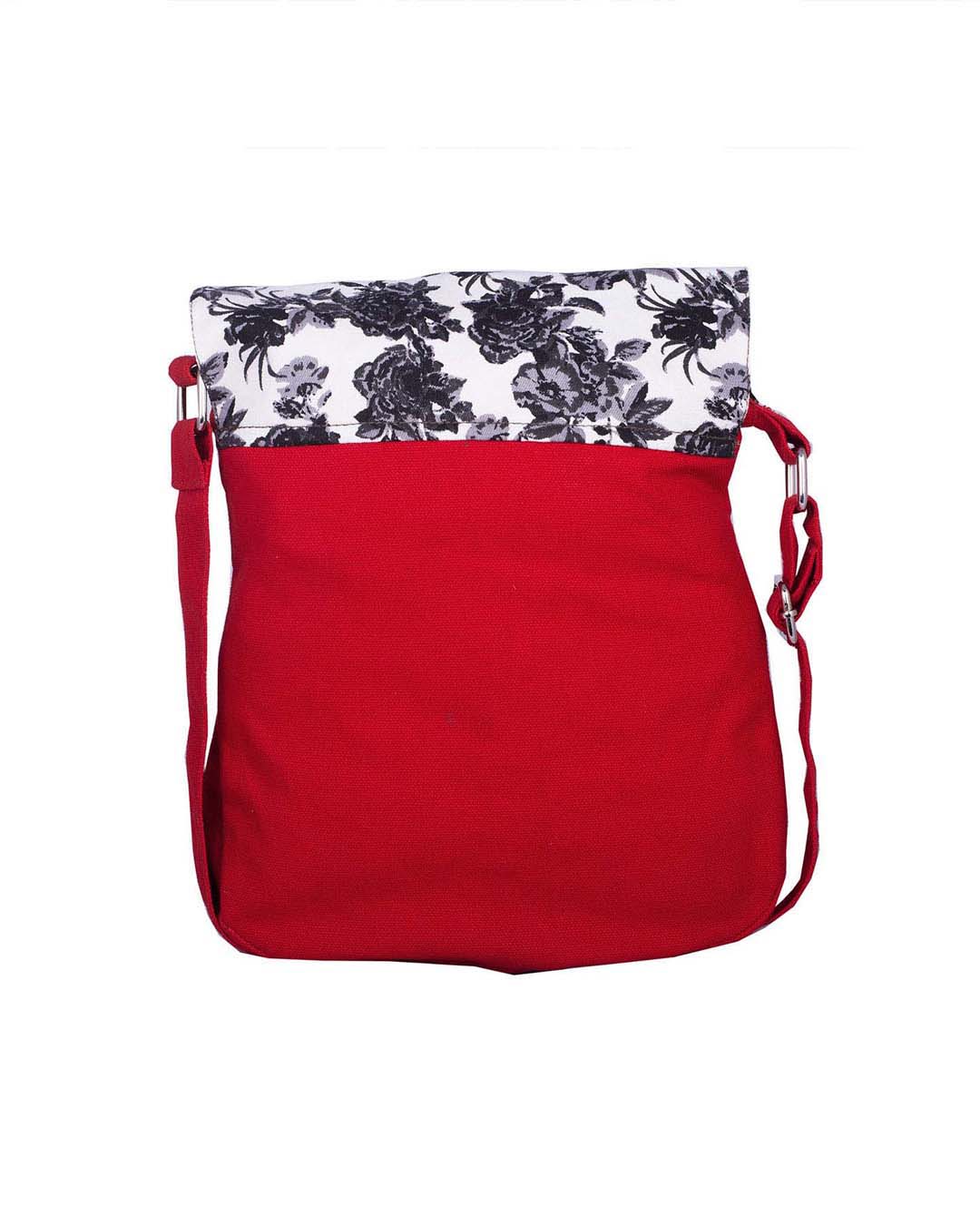 Shop Floral Print Flap Red Canvas Cross Body-Back