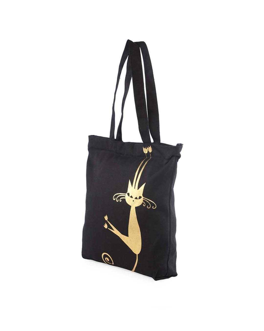 Shop Gold Cat Printed Solid Tote-Back