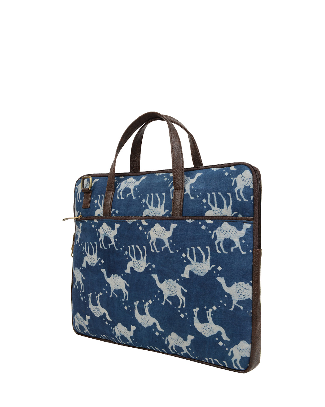 Shop Leatherette/Cotton 15.6 Inch Blue Camel Print Padded Laptop Messenger Bag For Men & Women-Back