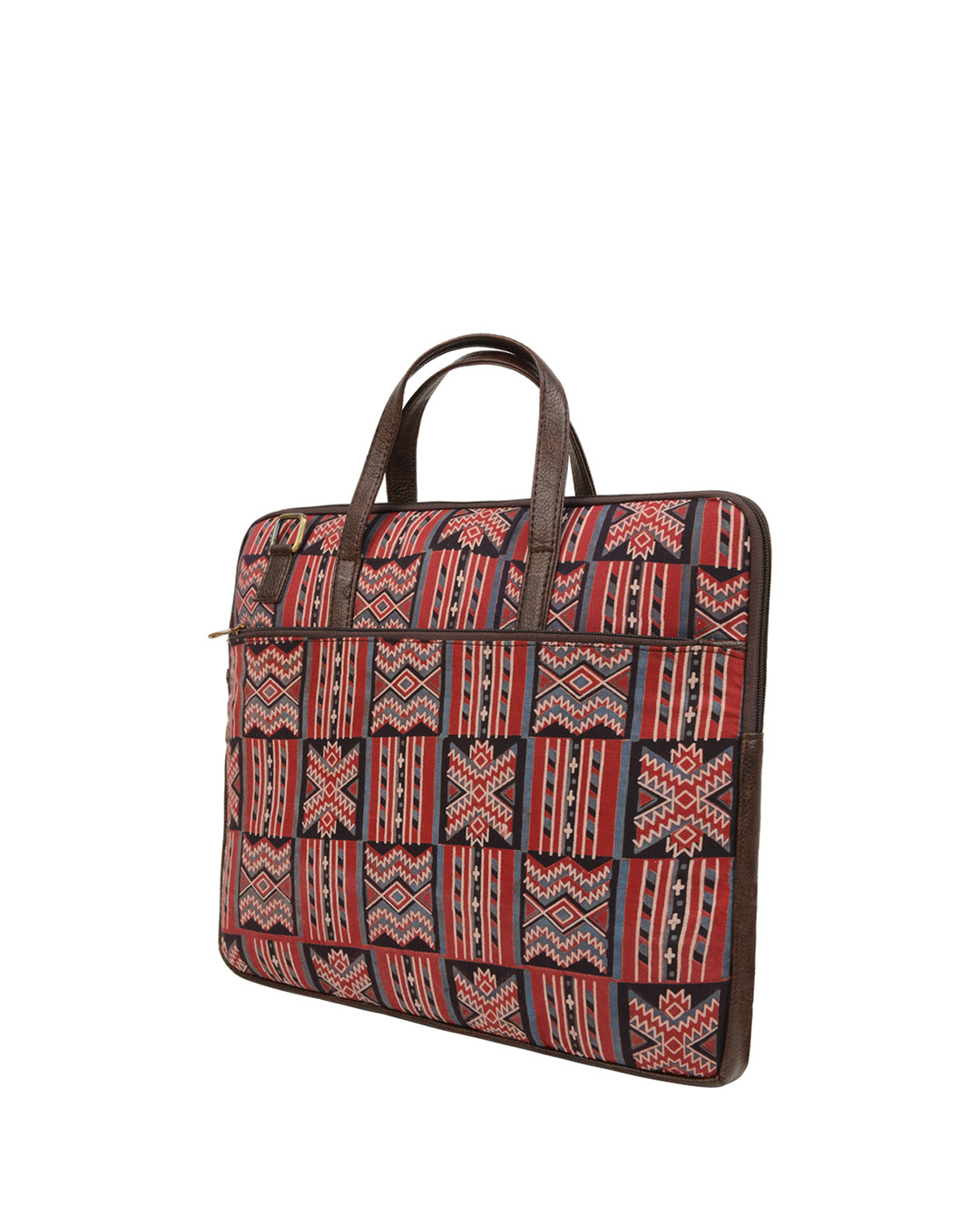 Shop Leatherette/Cotton 15.6 Inch Red Ikat Print Padded Laptop Messenger Bag For Men & Women-Back