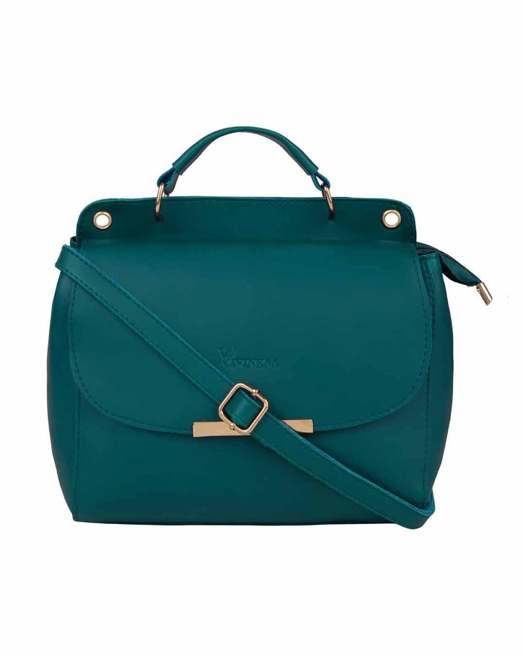 vivinkaa leatherette flap compartment aqua sling bag