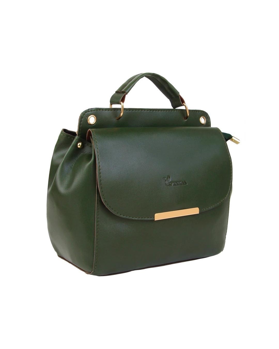 Shop Leatherette Flap Compartment Olive Sling Bag-Back