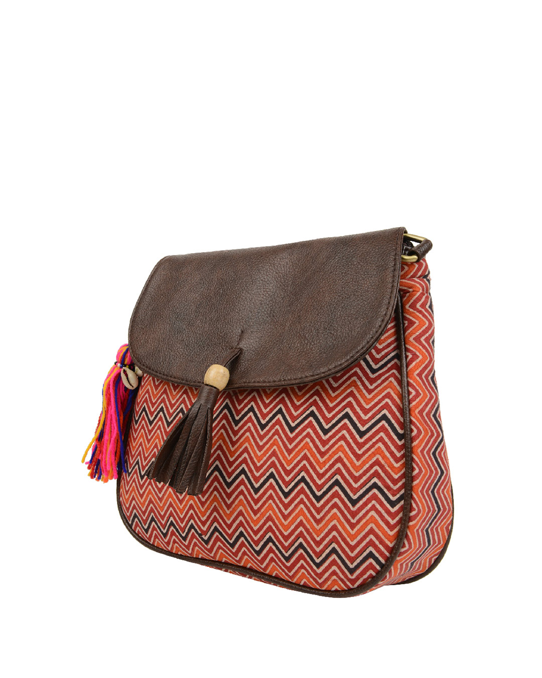 Shop Womens Ethnic Leatherette/Cotton Multi Zigazag Tassle Sling Bag-Back