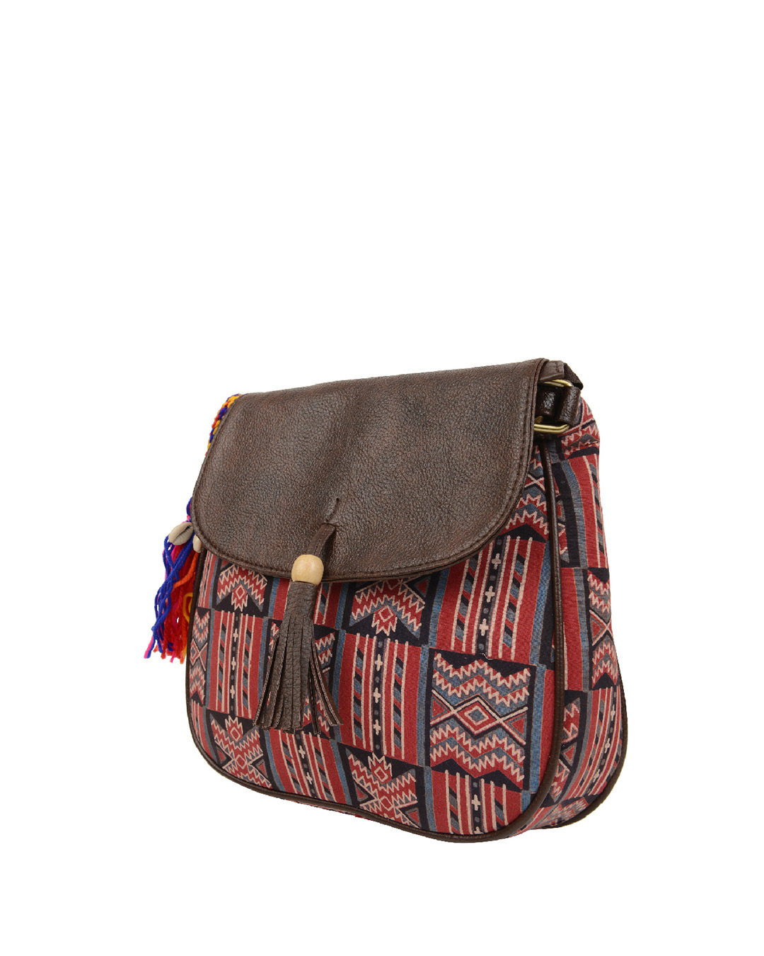 Shop Women's Ethnic Leatherette/Cotton Red Artist Tassle Sling Bag-Back